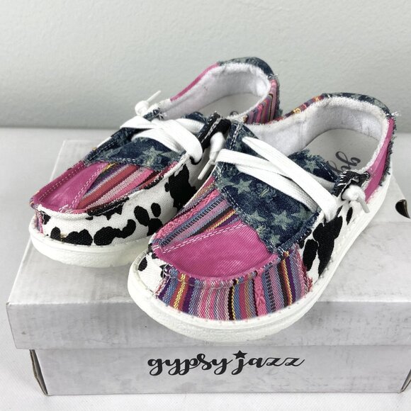 Gypsy Jazz Kid's Wild One Pink Leopard Print & Stripe Slip On Shoe - Picture 1 of 5